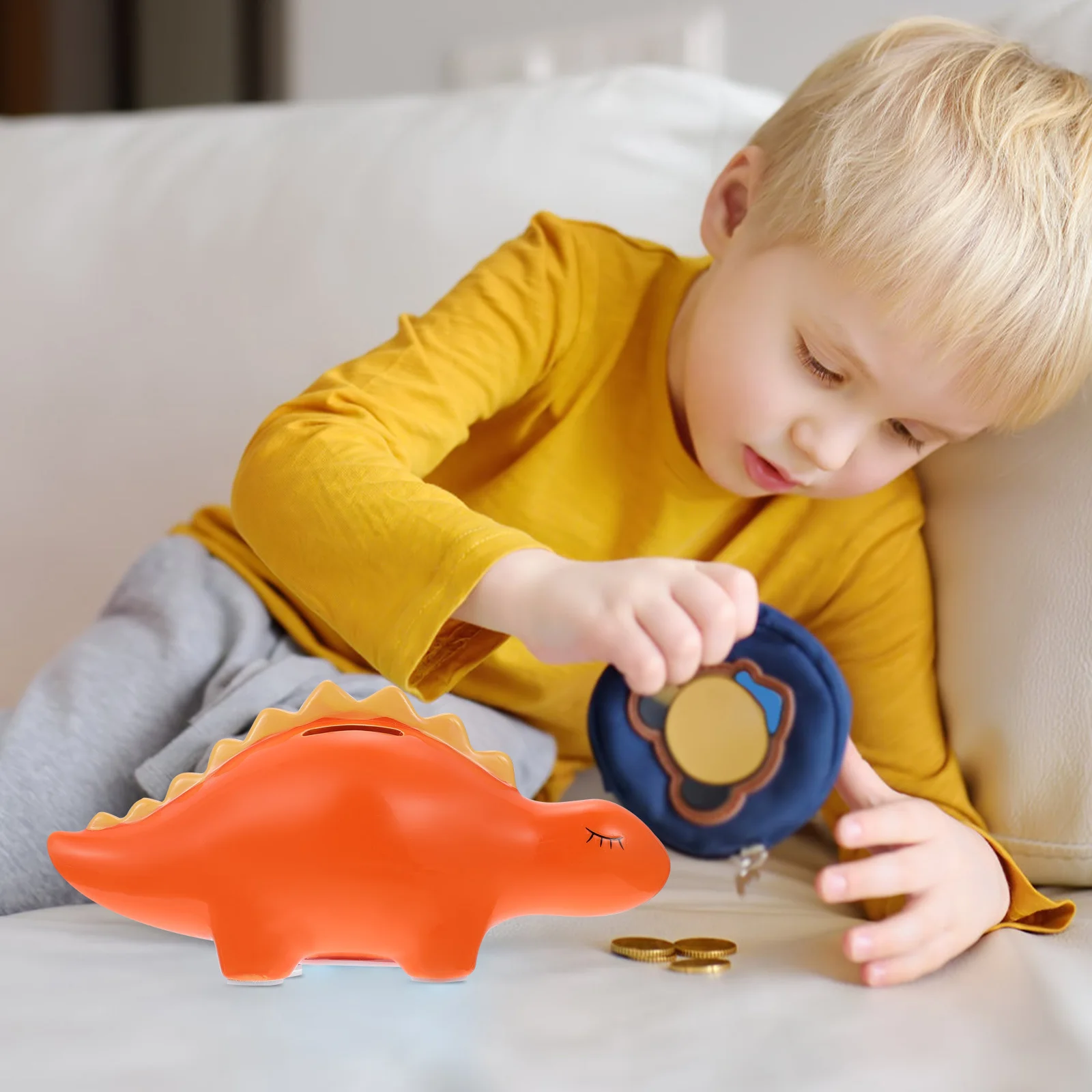 Abaodam 1pc セラミック恐竜貯金箱オレンジ動物貯金おもちゃかわいいコンテナ置物プレイセット