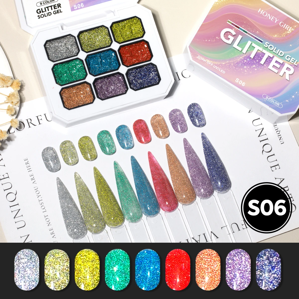Neunfarbiges Diamant-Nagelgel, Geeignet für DIY-Nägel, Salon und Nageldesign – Detail 23