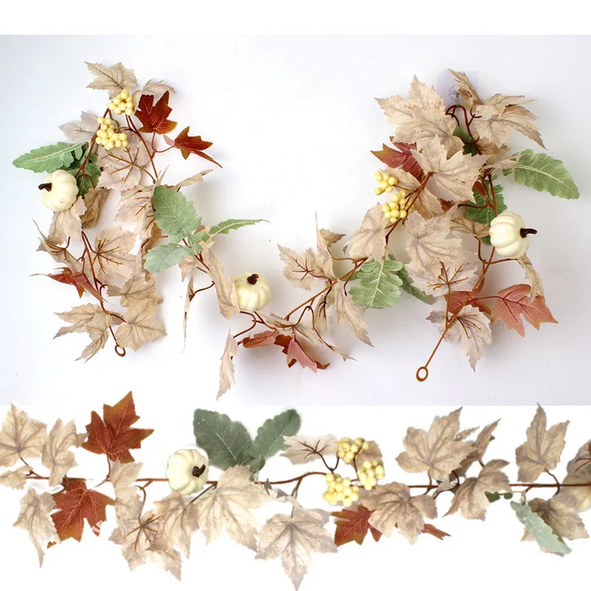 Autumn Garland Maples Leaf Pumpkin Berry Garland Fall Thanksgiving Party Fireplace Decor Christmas Halloween Decoration 2024