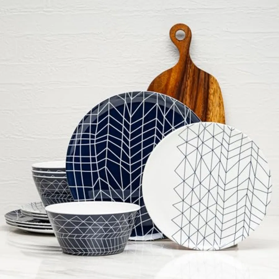 

Набор посуды из меламина, 12 предметов - Легкий, прочный, без BPA, подходит для мытья в посудомоечной машине, для использования в помещении и на улице - Per