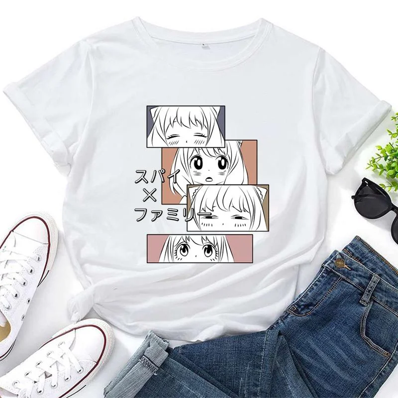 Kawaii Anya Forger Print Shirt Anime Pattern Women's Casual Short Sleeve T-Shirt