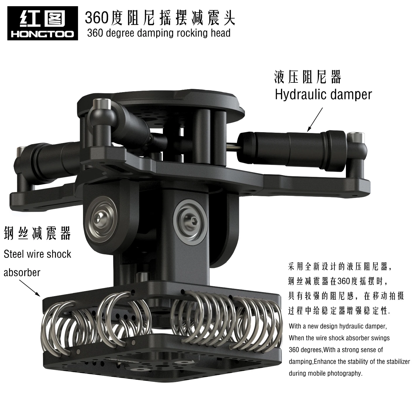 HONTOO Load 10kg 360 Degree Damping Rocking Head Steel 3-Axis Gimbal Stabilizer FOR RONIN S/SCRS2/RSC2/RS3/RS3 PRO for ZHIYUN