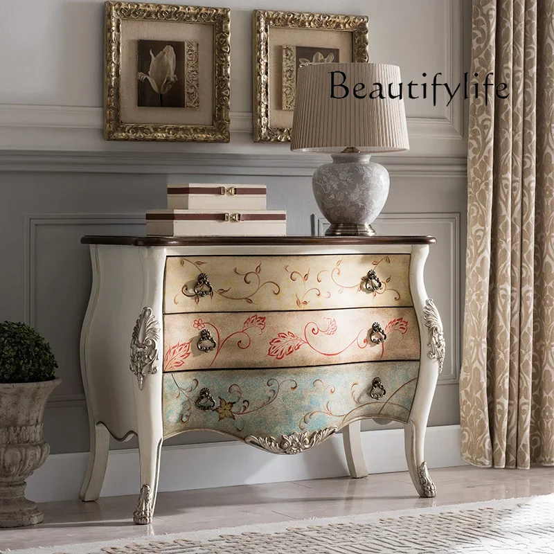 

Комод в европейском стиле для прихожей, шкаф для сувениров, винтажный шкаф для хранения из массива дерева, окрашенный шкаф для хранения