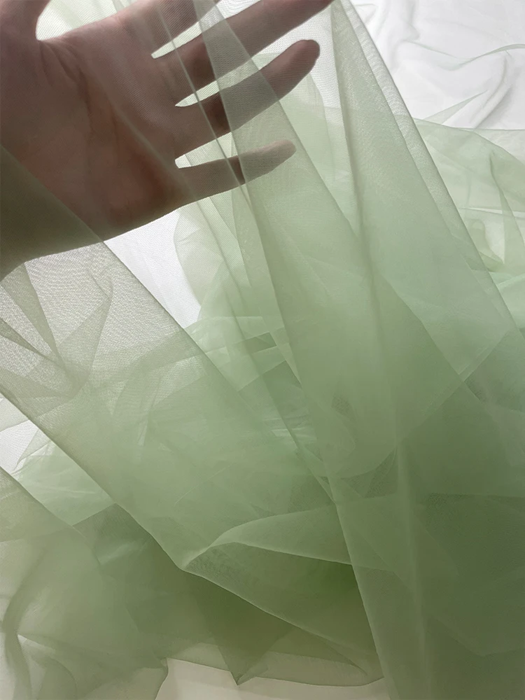 Green Soft Avocado Green Solid Color Mesh Fabric Wedding Background Veil Transparent Designer Wedding Dress Fabrics