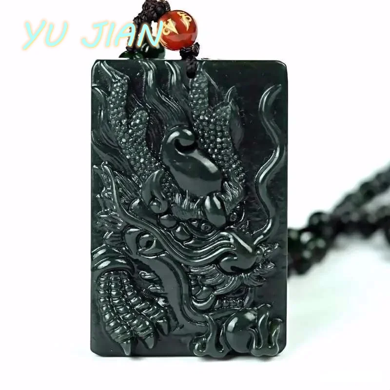 

Newest Natural Cyan Zodiac Dragon Pendant Women Men Fashion Glamour Jewelry Necklace Hand Carved Strap Chain Accessories Gift