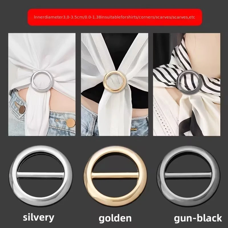 2PCS Scarf Ring Clips Waist Buckle Clip T-Shirt Tie Pin Clip for Women Fashion Metal Circle Buckle for Clothes Hat Belt Decor