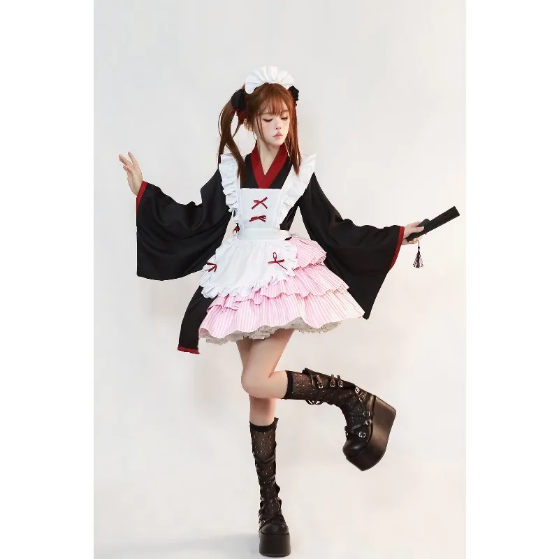 

S -5XL Cute Long Sleeve Lolita Kimono Maid Costumes Cosplay Top Skirt Maid Suit for Maid Halloween Party Costume