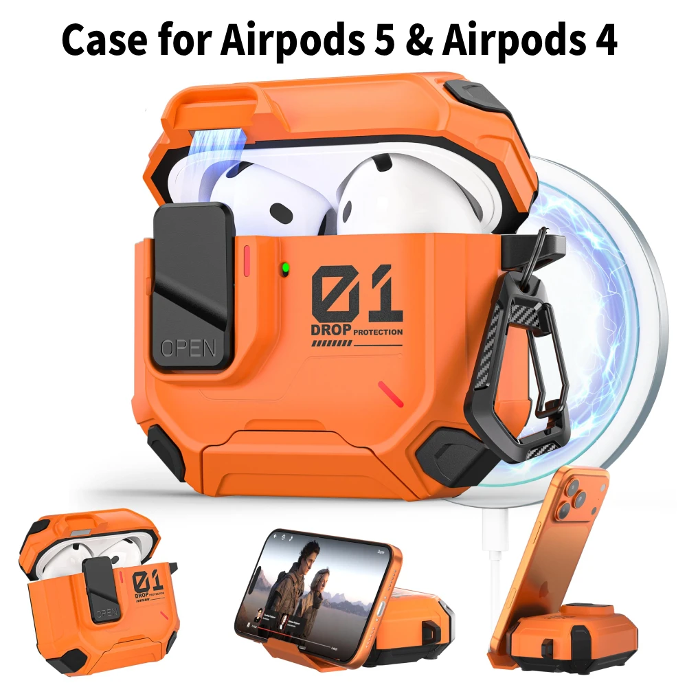 For Airpods 5 & Airpods 4 Earphone Protective Case Compatible with Magsafe Drop-Proof Hard Shell Protection Cover Magnetic Lock