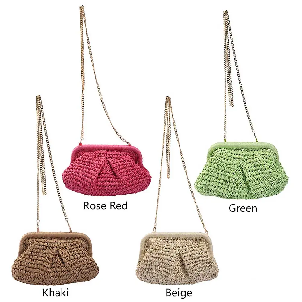 Women Shoulder Bag Dumpling Straw Handbag Pouch Rattan Woven Tote Bag Summer Beach Chain Candy Color Satchel Bags Messenger Bag