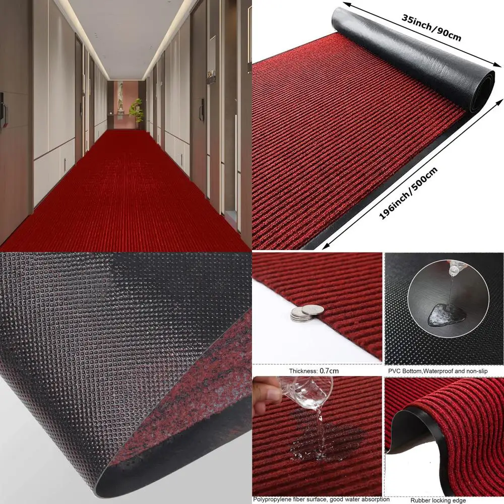 

Red Commercial Brush Mat, 3ft x 16.4ft, PVC-Backed for Entrance, Indoor/Outdoor Use