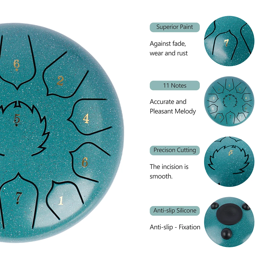 DOZZLY Steel Tongue Drum 11 Notes 8 Inches Rain Drum for Outside Garden Rain Chime Instrument for Yoga Meditation Musical Toy
