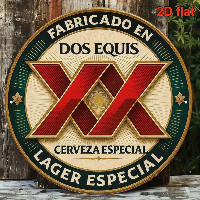 Letrero Redondo de Aluminio de 20.32x20.32 cm con Diseño de Dos Equis Estilo Antiguo, Ideal para Decoración con Temática de Cerveza Mexicana