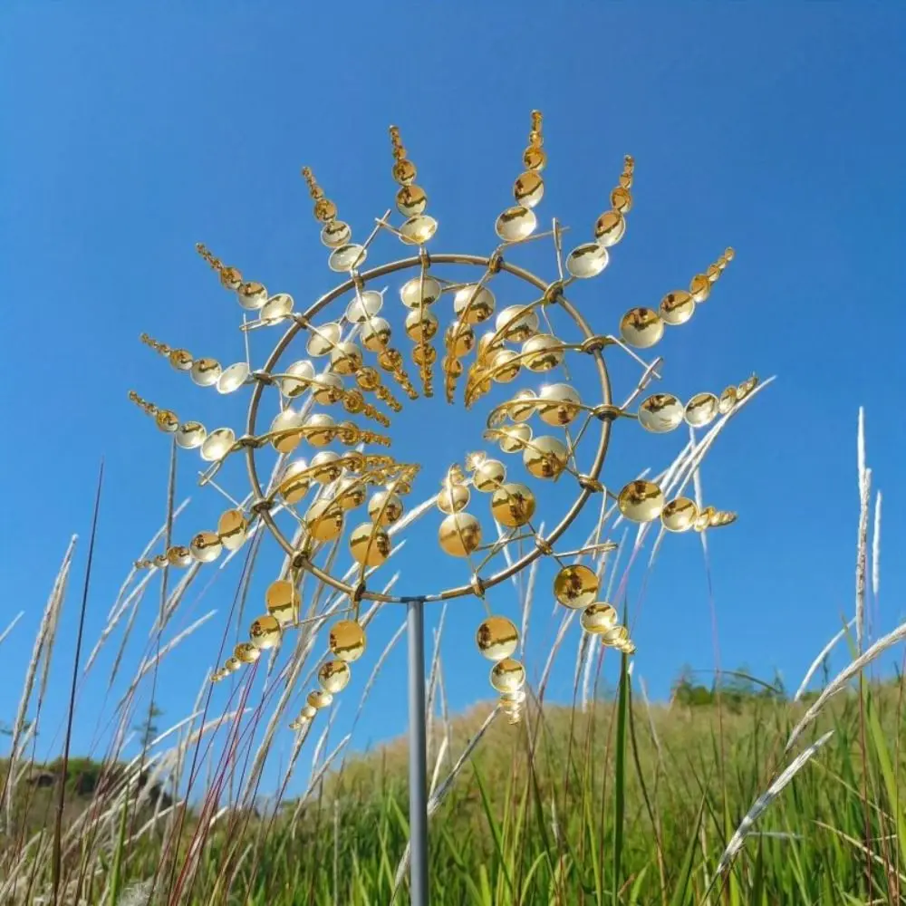 New Wind Powered Metal Windmill Ground Mounted Double Leaf Wind Spinner Rust Resistant Rotating Wind Catcher Garden Decoration