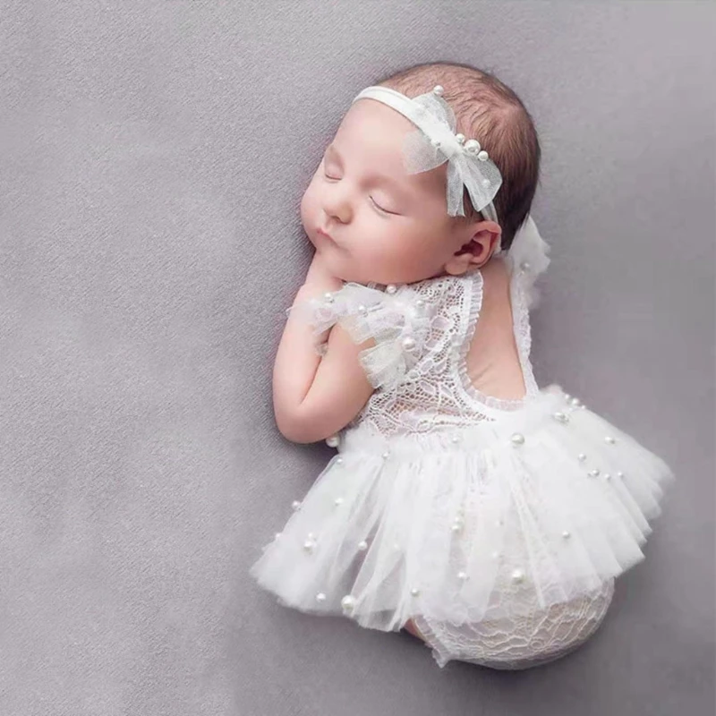 Newborn Baby Girls Photography Props Photography Outfits Lace Romper Clothing Bodysuits Newborn Boy Photo Picture Shoot Prop