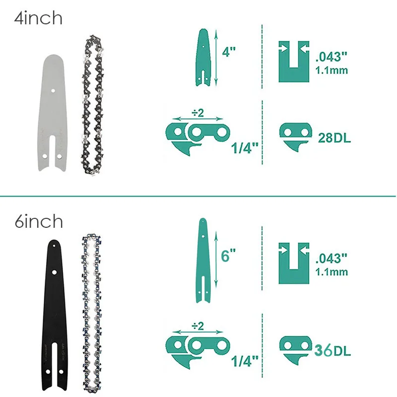 4/6 Inch Saw Blades Guide Mini Chain Saw 1/4\'\' Chain Garden Power Tools Set Steel MINI Electric Chainsaws Parts Chainsaw Chain