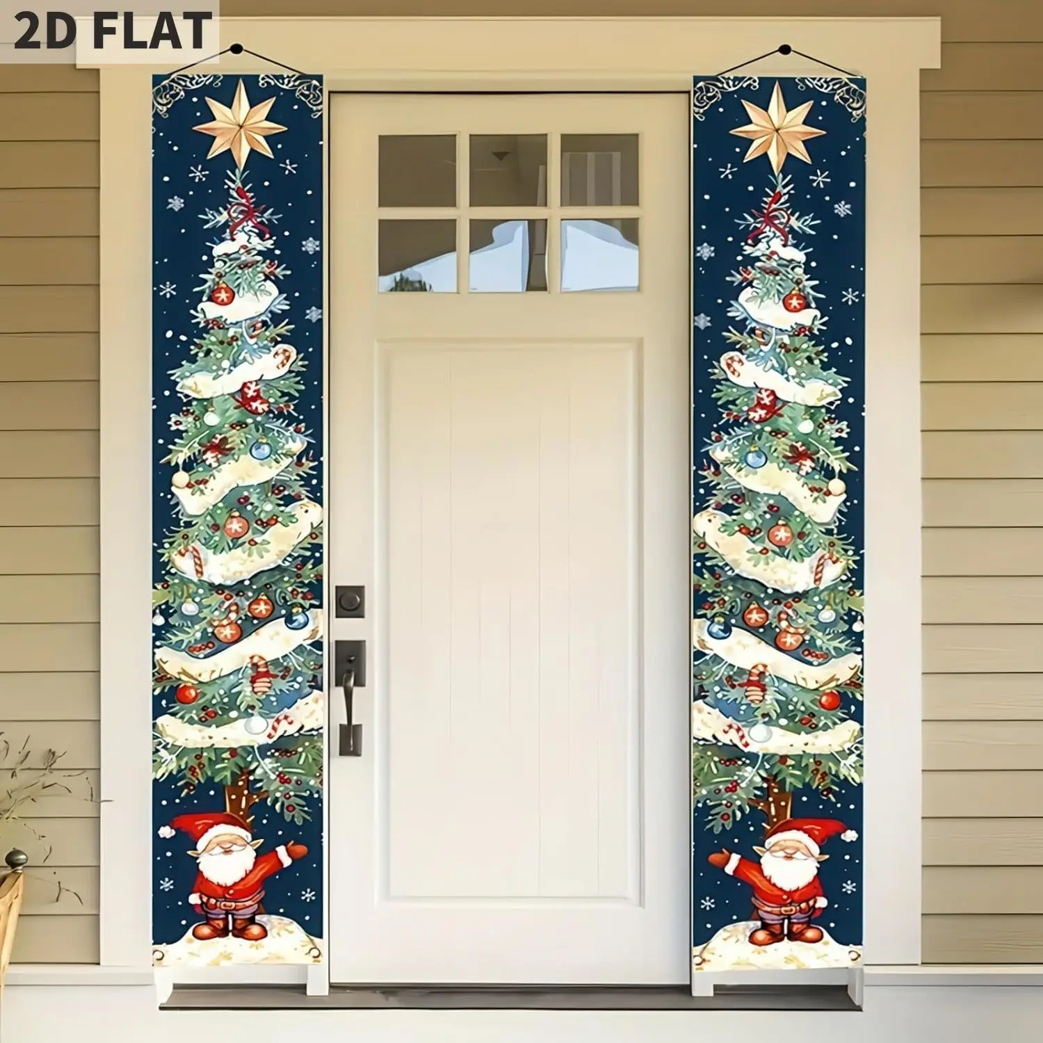 

Merry Christmas Hanging Banner Porch Sign Christmas Tree and Santa Claus Hanging Banner Decoration Xmas for Home Door Decor