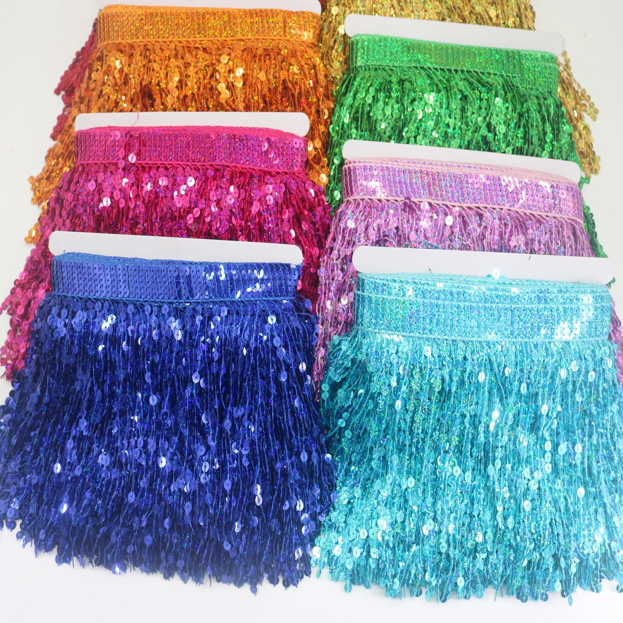 10 Yards 15CM Sequin Fringe Lace Trims Paillette Ribbon Tassel Fabric Latin Dance Costume Dress Curtain Stage Lace DIY Craft