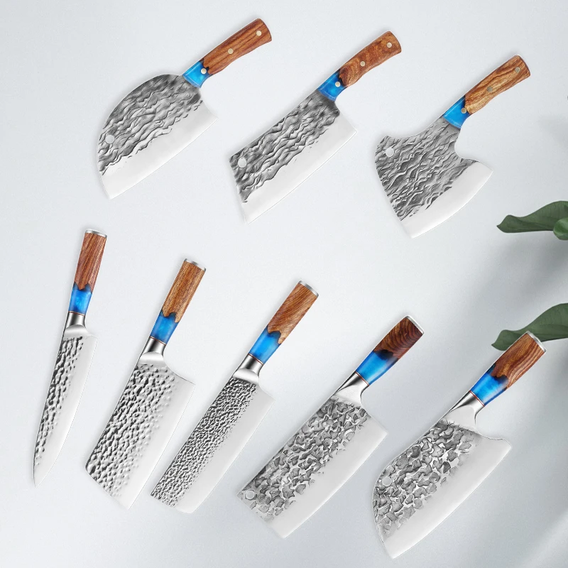 

TJ POP High Carbon Stainless Steel Handmade Kitchen Chef Knife Set Resin Wood Handle Sharp Japanese Cleaver Butcher Nakiri Knife