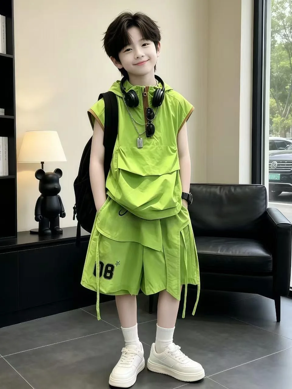 boys-summer-fashionable-sleeveless-vest-and-work-pants-two-piece-set-breathable-lightweight-comfortable-children's-clothing