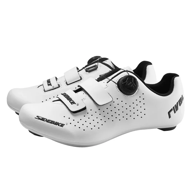 SIDEBIKE Chaussures de vélo de route Chaussures de vélo autobloquantes Chaussures de vélo SD-023 blanches