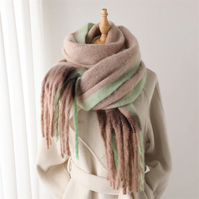 Solid Warm Women\'s Winter Scarf Thickened Imitation Cashmere Long Tassel Shawl Wrap Scarf Women Clothing Accessories