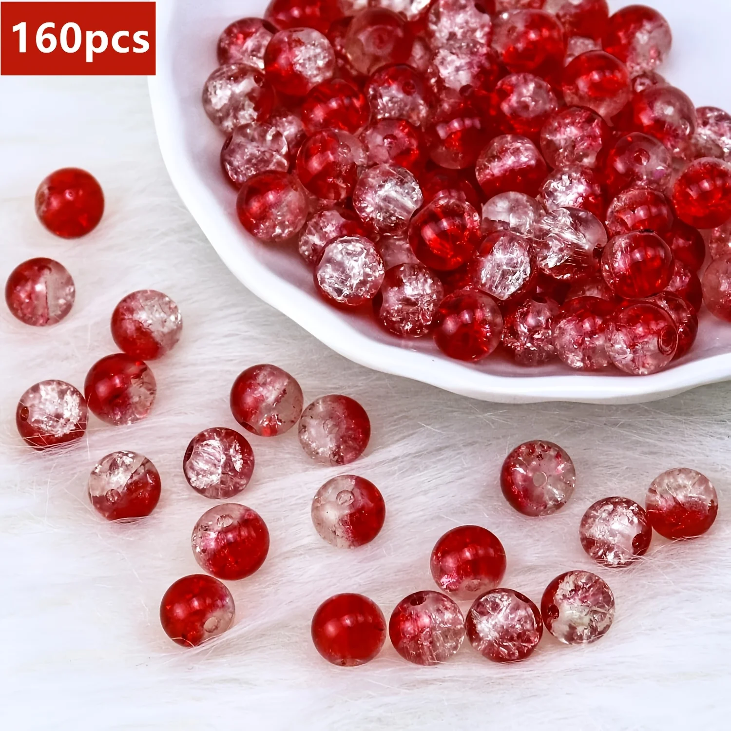 160 Stück 8 mm rote und weiße transparente rissige Perlen mit Löchern, DIY-Armband, Valentinstag, Schmuckherstellung, Perlen