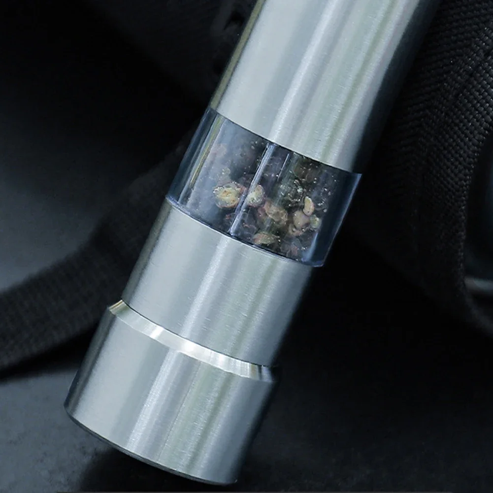 한 손 미니 소금 후추 연마기, 수동 엄지 푸시 후추 향신료 연마기, 홈 캠핑 바베큐용 투명 내장 용수철