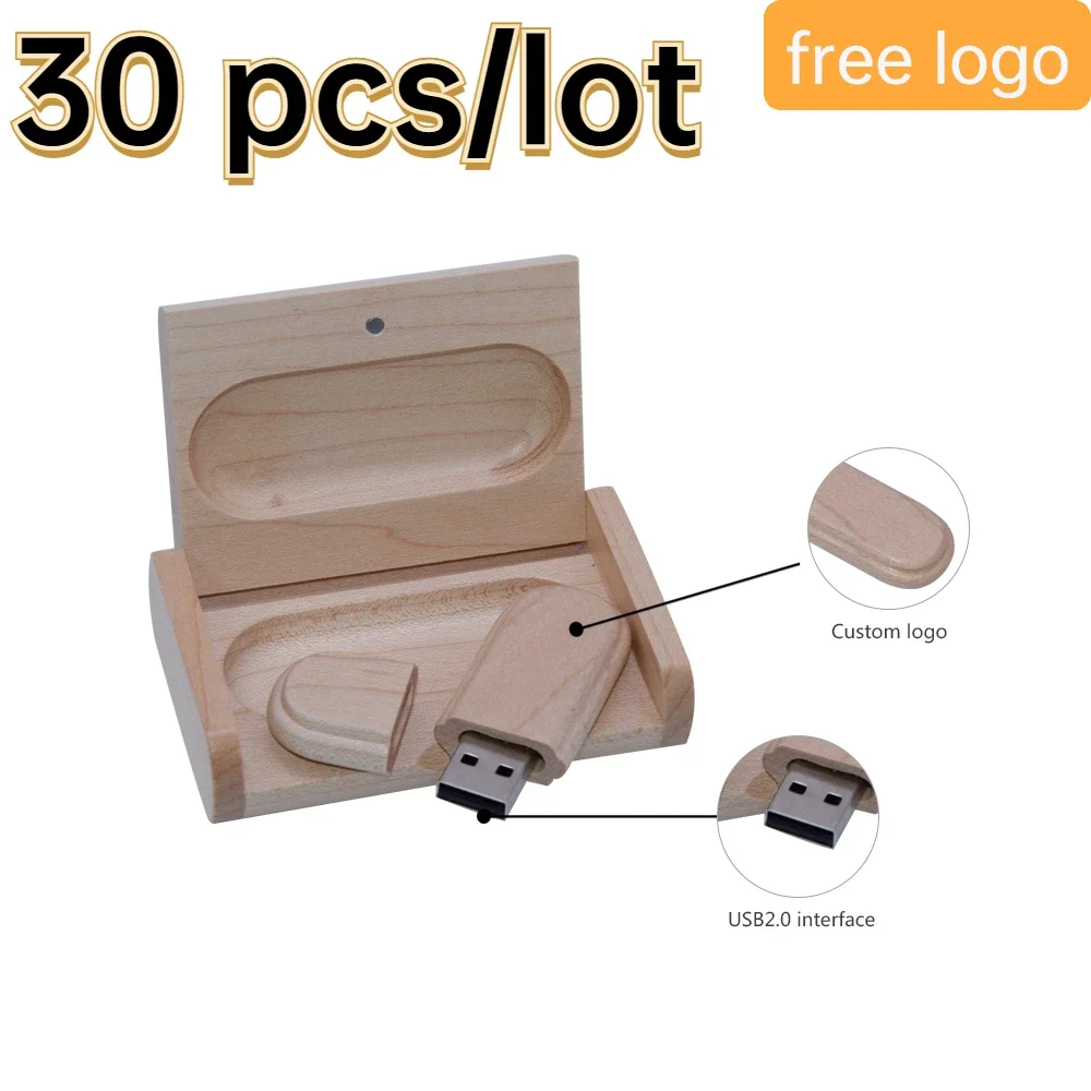 Free Custo Logo Wooden Box USB Flash Drive 128GB Personal Logo Wedding Gift Memory Stick 64GB Wood Pendrive 32GB U disk