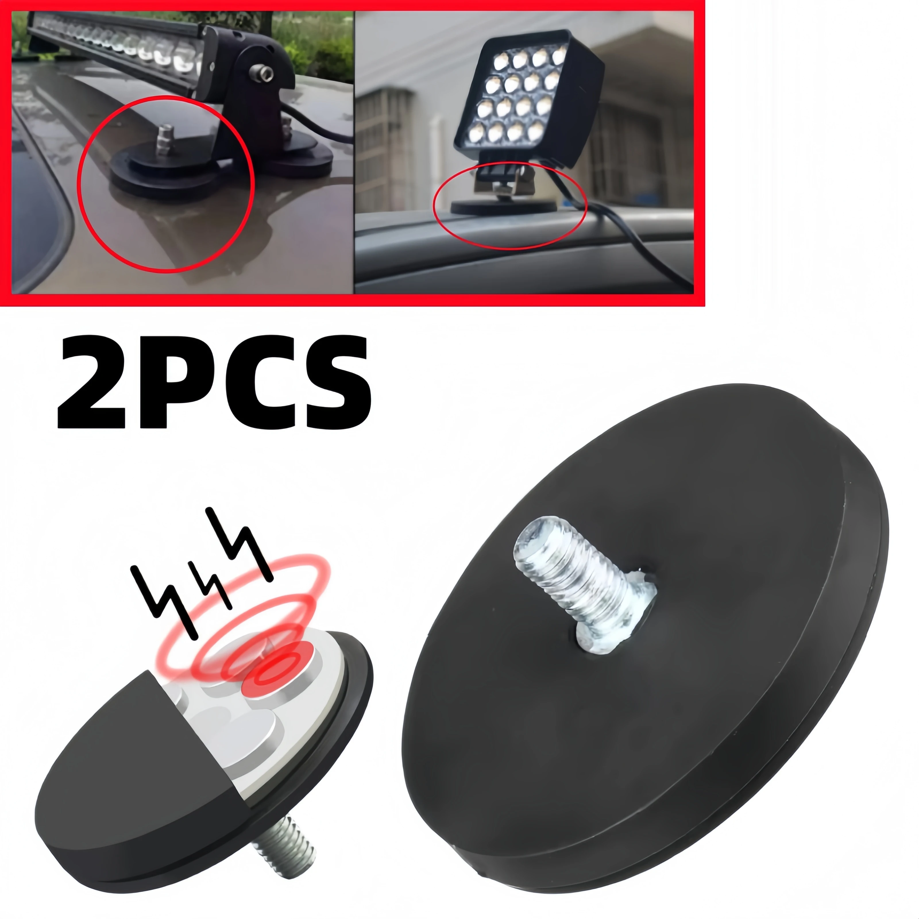 Luz de Trabajo LED con Base Magnética, 2 Piezas, Perno M6 de 43 mm, Imán de Alta Potencia Encapsulado en Goma para Montaje en Techo de SUV y Vehículos Todoterreno