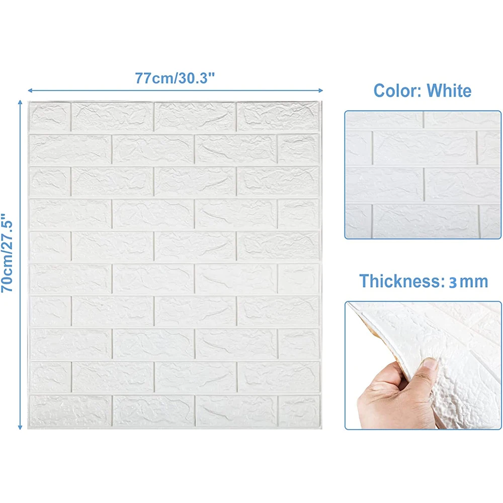 3D Wall Panels for Interior Decor Brick Feet Large Size Paintable Foam Textured Peel and Stick Self Adhesive Living Room