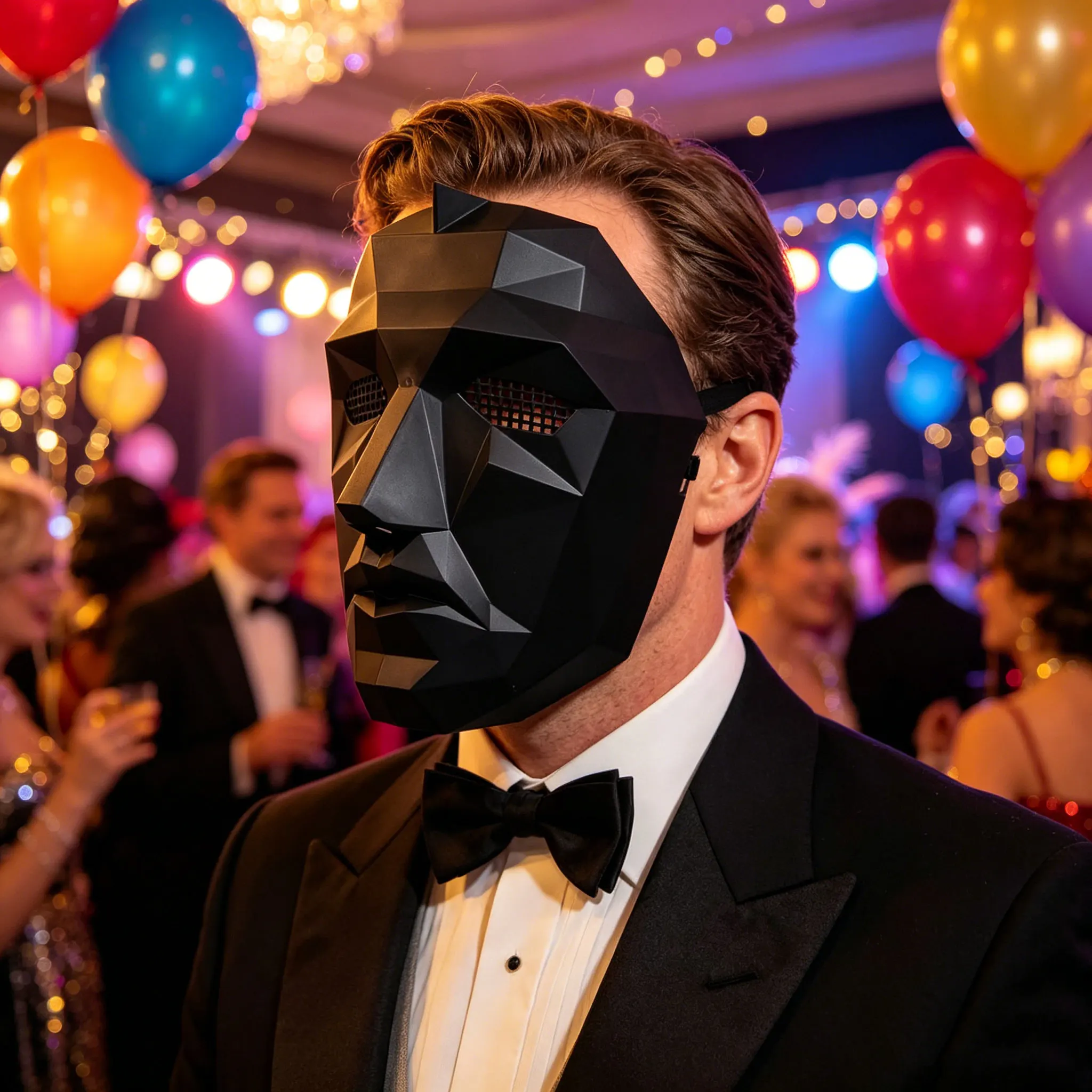 2-teiliges Set Geometrische Facettierte Vollgesichtsmaske Schwarz & Weiß Atmungsaktive Maskenball-Party Cosplay Halloween-Kostüm Zubehör