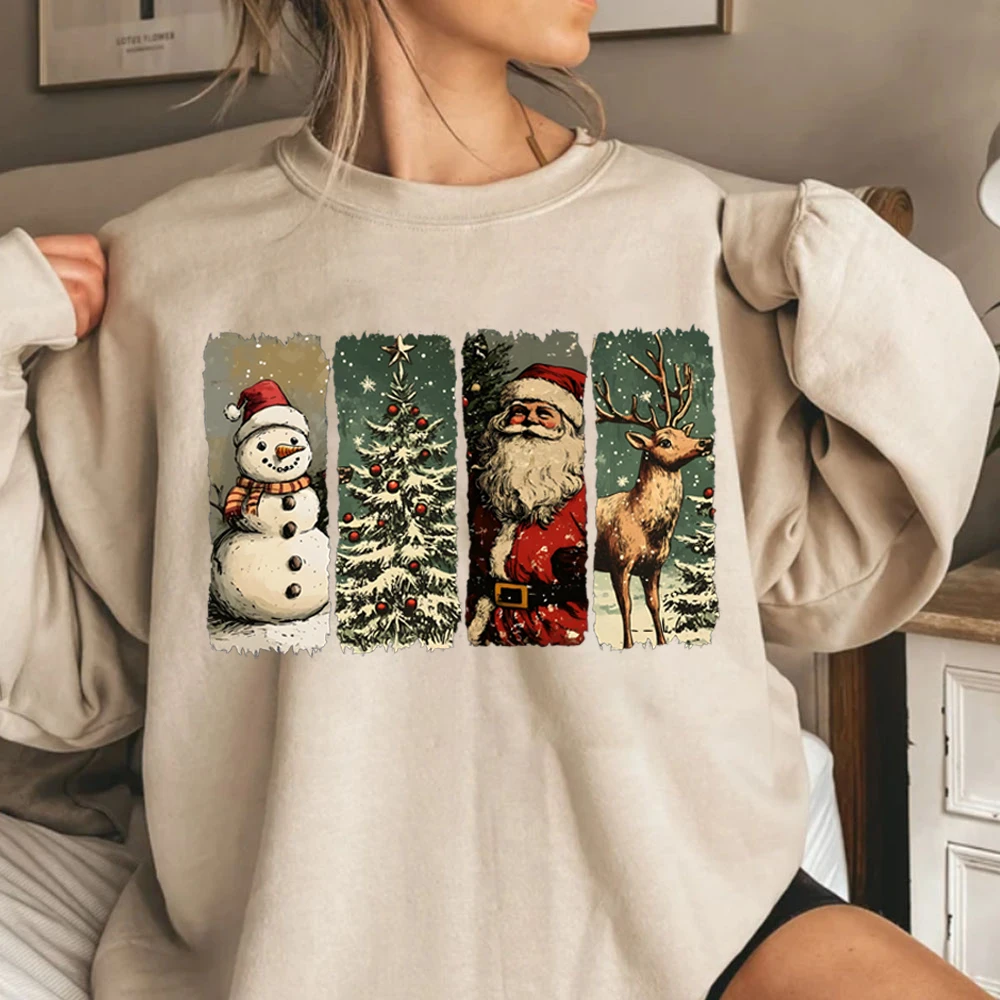 Christmas Hoodies Vintage Snowman Santa Claus Christmas Shirt Womens Clothing Sweatshirts Merry Christmas Hoodies Winter Clothes