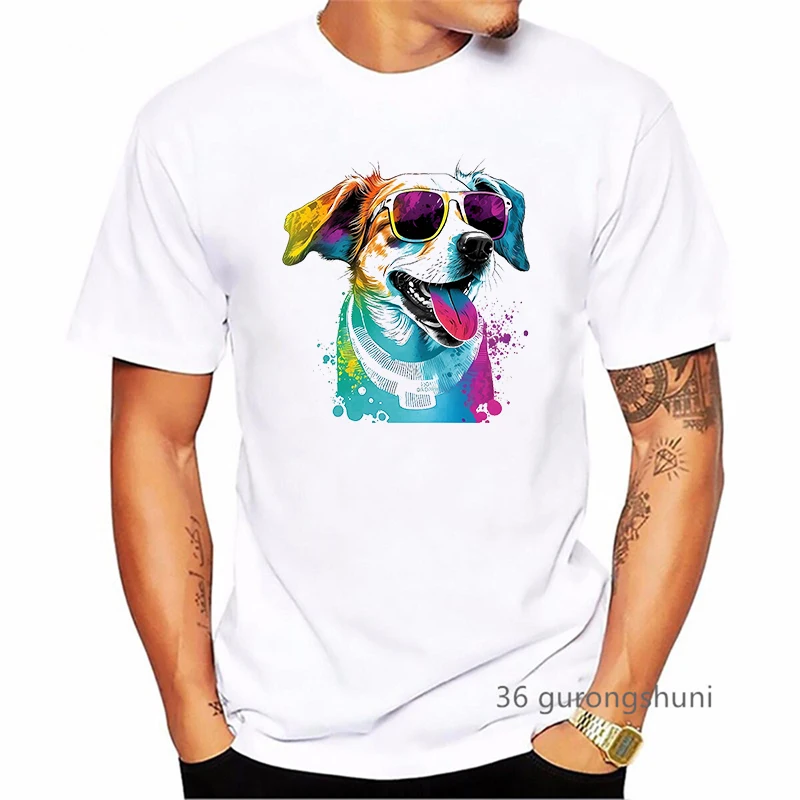 Camiseta colorida do cão de Kawaii dos homens, T-shirt impressão Pug, Yorkshire Terrier, Chihuahua, Retriever, Pomeranian, Papillon, Shih Tzu