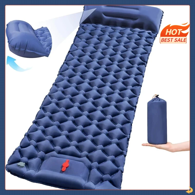 Foldable Inflatable Air Mat Ultralight Pillow Sleeping Pad For Camping Hiking Beach Travel Rest Use