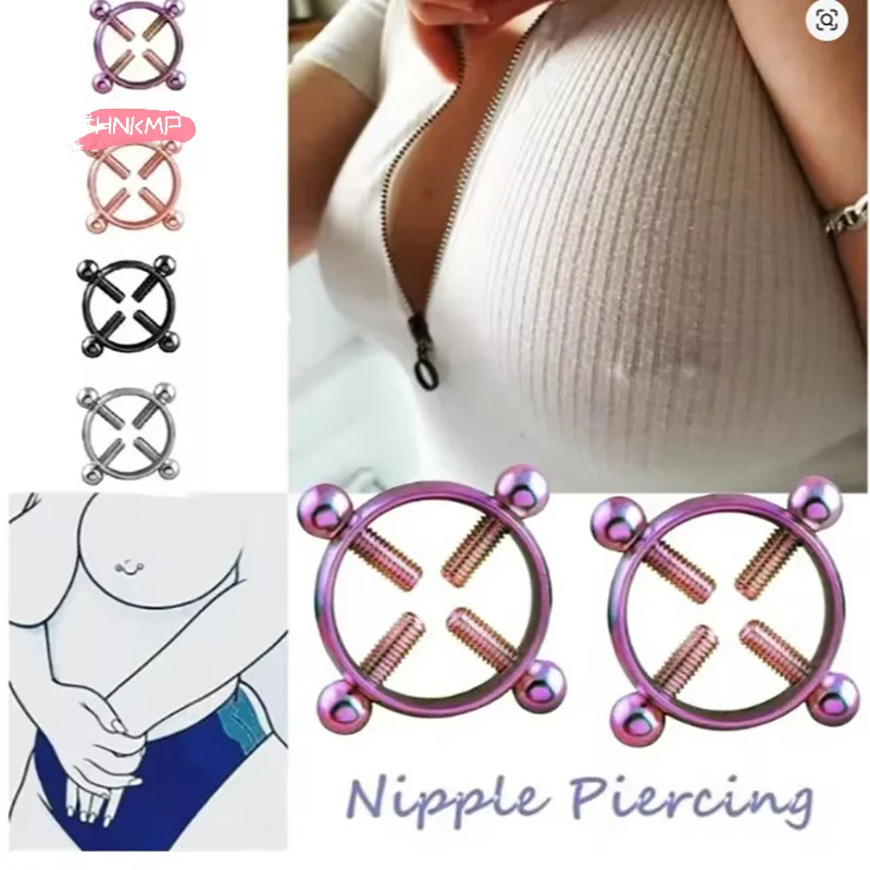 1Pcs Adjustable Stainless Steel Nipple Ring Clip-On Fake Nipple Piercing Jewelry for Women Various Colors Available image 2