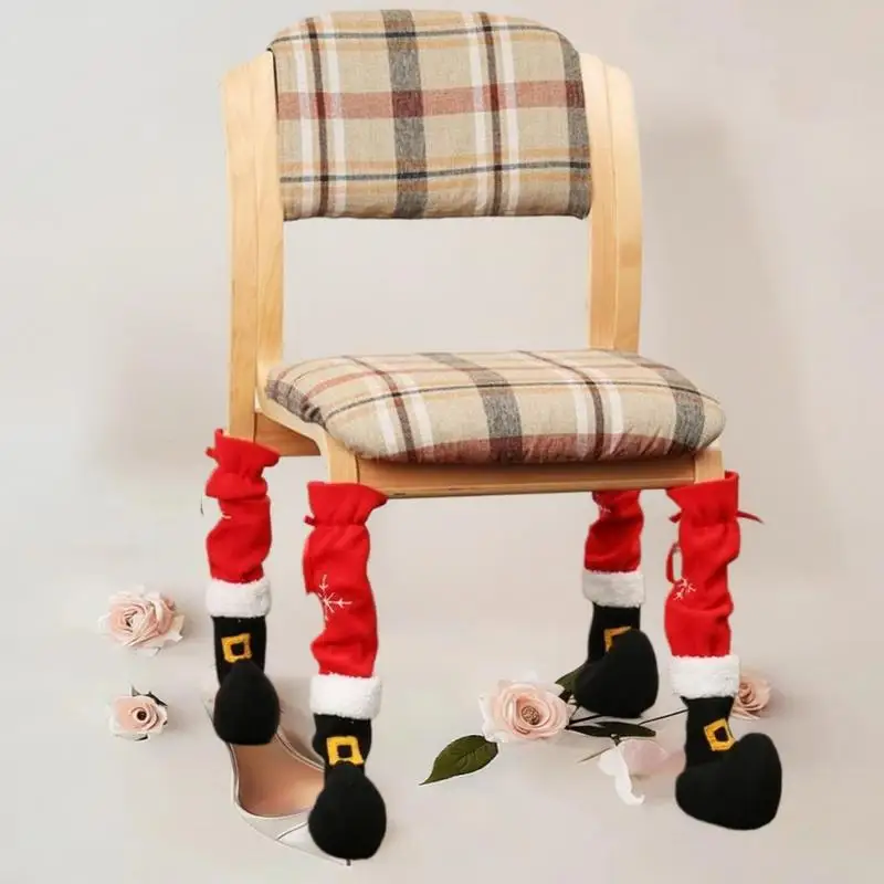 4pcs capas de perna de cadeira de Natal - protetores de pés de móveis com tema de Papai Noel para segurança no chão, mangas decorativas de Natal 2025