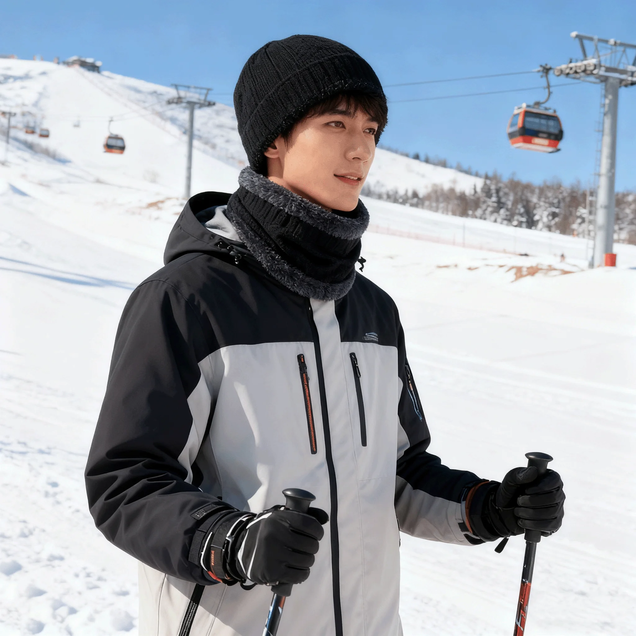 

Retro Baseball Knit Beanie - Chunky Wool Blend Winter Cap with Brim, Unisex Cold-Weather Skull Cap for Urban Style