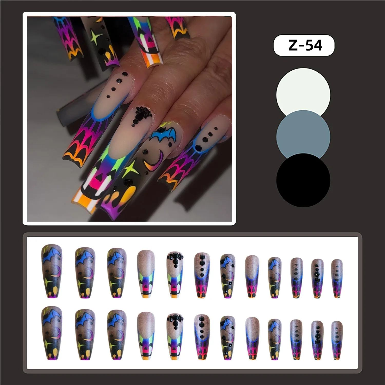 24pcs Long Ballet French Press on Nails Spice Girl Halloween Spider Ghost False Nails Wearable Reusable European Fake Nail Tips