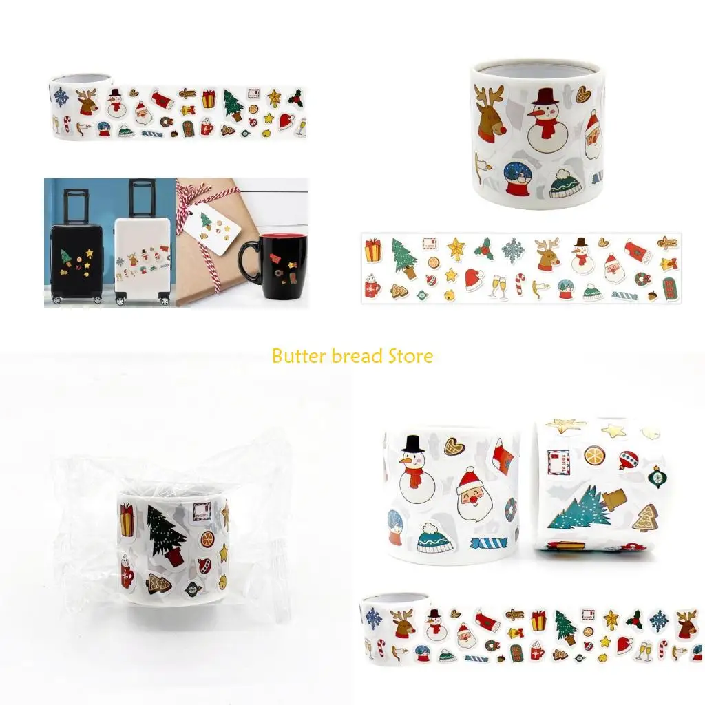 W89C 300 Counts Christmas Theme Sticker Cartoon Sticker for Packaging Journal Planner