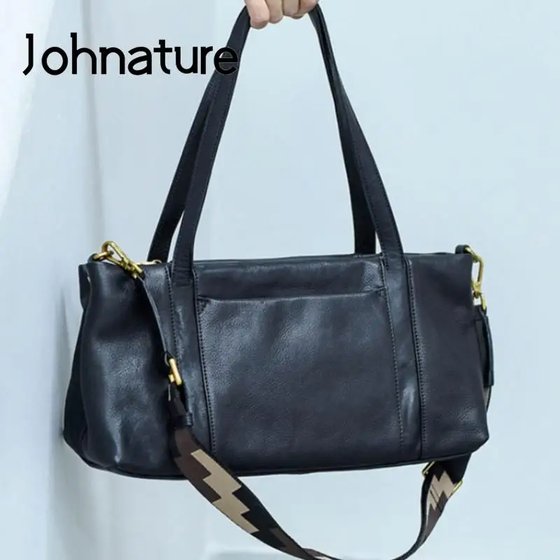 

Johnature Real Cowhide Women Bag 2024 New Simple Genuine Leather Large Capacity Commuter Handbag Casual Versatile Shoulder Bags