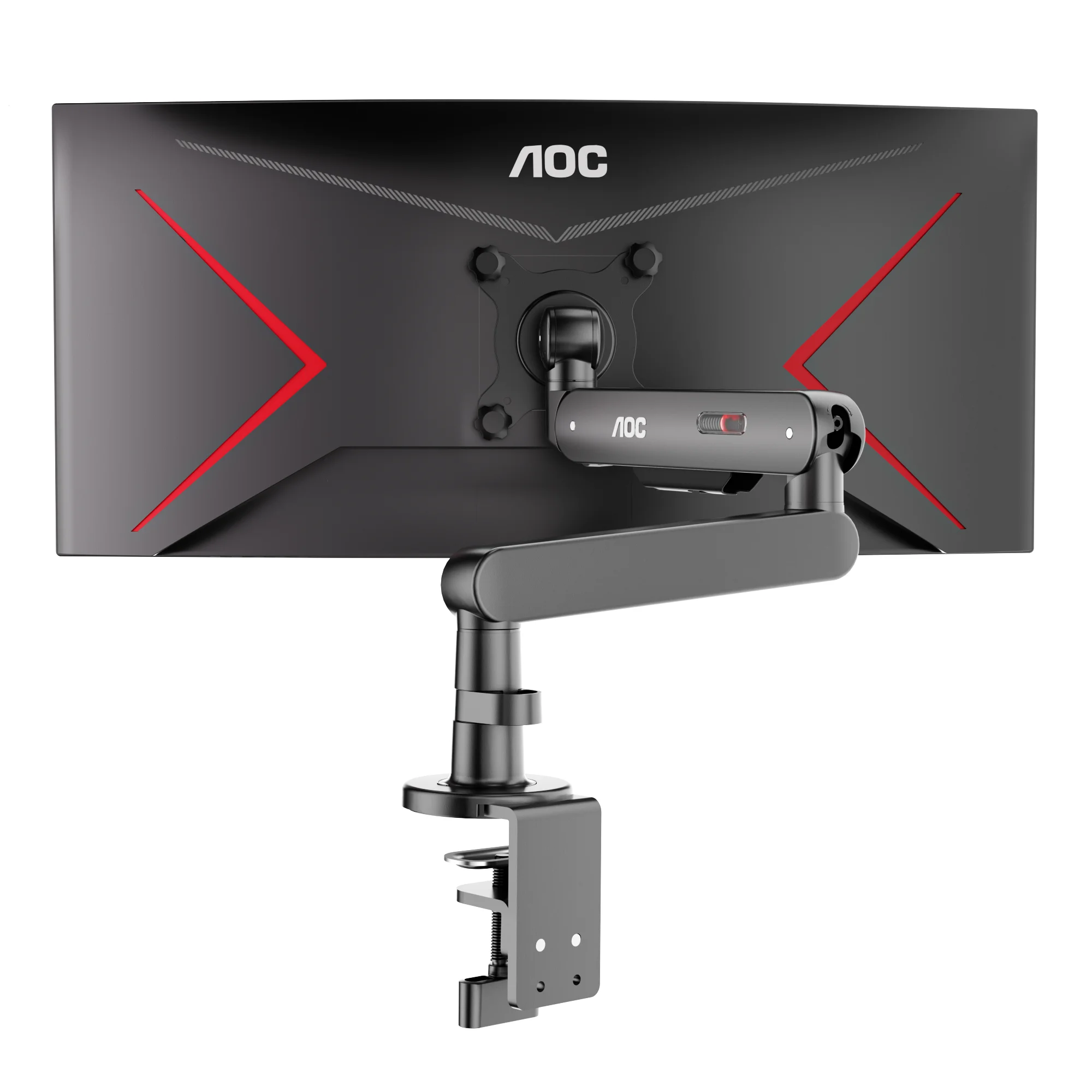 AOC AM406PLUS Premium Einzel-Monitorständer aus Aluminium mit Niedrigem Profil, Verstellbarer Gelenkarm mit Schreibtischklemme, für 17-34 Zoll PC-Bildschirme, Tragfähigkeit 2-9 kg