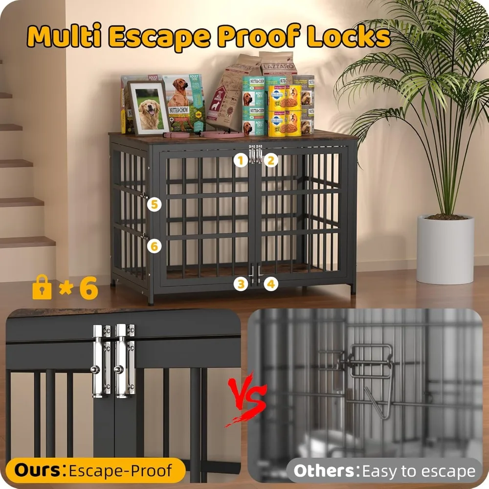 أثاث قفص للكلاب، مقاسات وألوان مختلفة اختيارية، قفص غير قابل للتدمير للكلاب عالية القلق مع طاولة خشبية #6