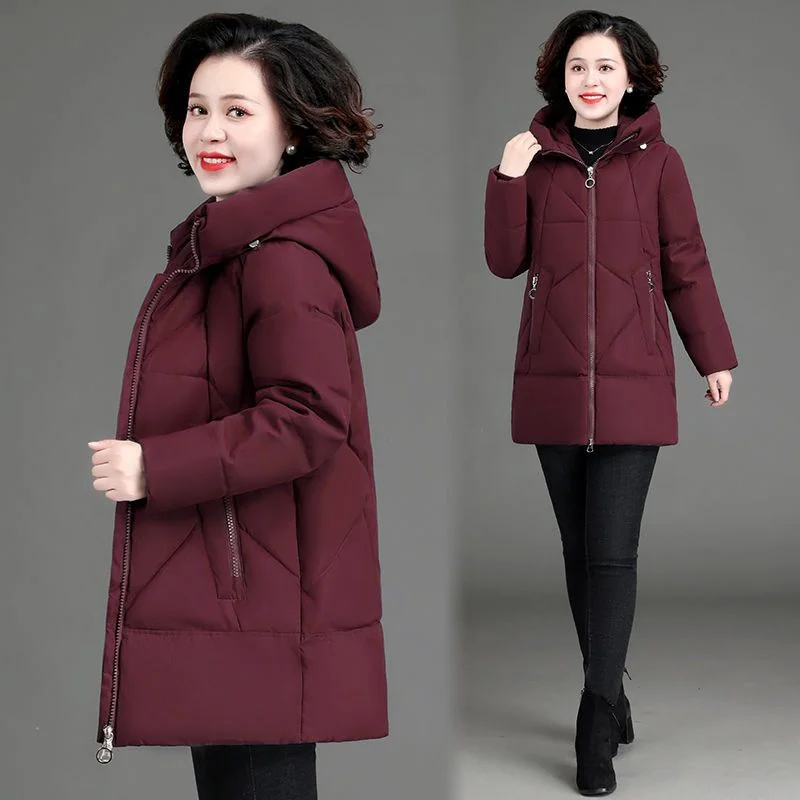 Women's Winter Jacket Middle-aged Mother New Cotton Padded Jacket Autumn Winter Long Hooded Warm Parka 6XL W2423