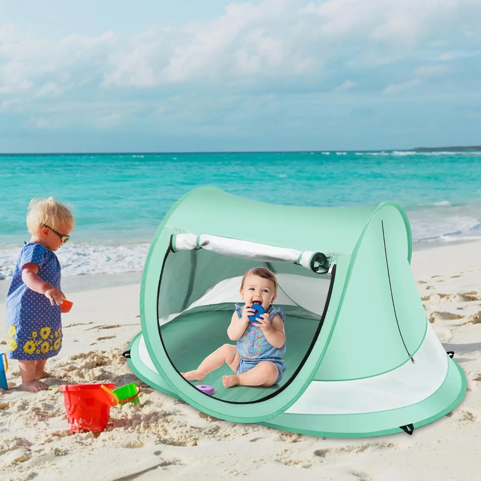 Toddler Beach Tent Outdoor Baby Shade UV Resistant Folding Baby Pop-Up Dome Tent For Vacation Camping Pool Beach Travel Backyard view 5
