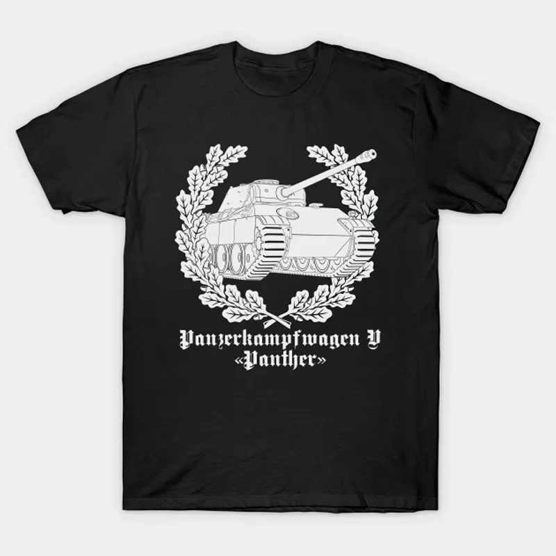 Wehrmacht Pz-V Panther Tank and A Wreath of Oak Leaves T-Shirt 100% Cotton O-Neck Short Sleeve Casual Mens T-shirt Size S-3XL