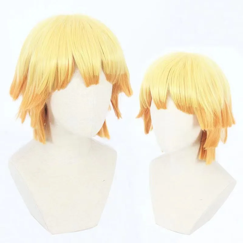 Zenitsu Wig Short Yellow Wig Demon Slayer: Kimetsu no Yaiba Orange Gradient Cosplay Wig Synthetic Fiber Wig Halloween Party