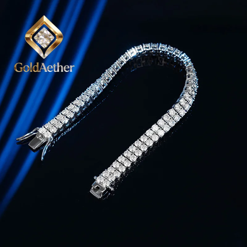 

GoldAether Luxury Solid Platinum PT950 Women's 0.1 karat Moissanite Diamond Double Rows Bracelet Full Diamond Bracelet