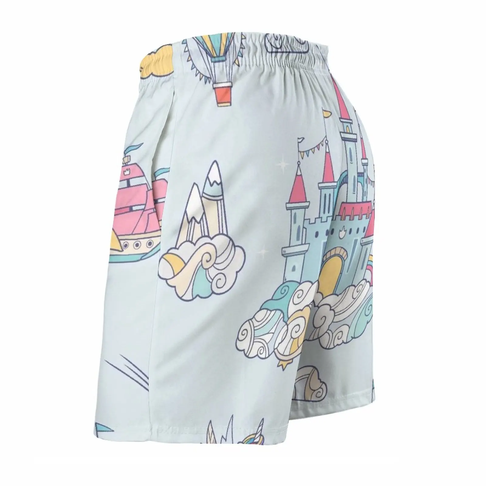 Magic Cloud Castle Men's Beach Shorts Quick Dry Travel Swimsuit Trunks Surf Pants Sports Pants Cloud Rainbow Cute Tower Fun