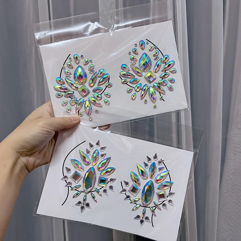 1Pc Crystal Temporary Tattoos Fake Tattoo Stickers for Women Sexy Chest Jewels Face Body Art Acrylic Rhinestone Diamond Sticker