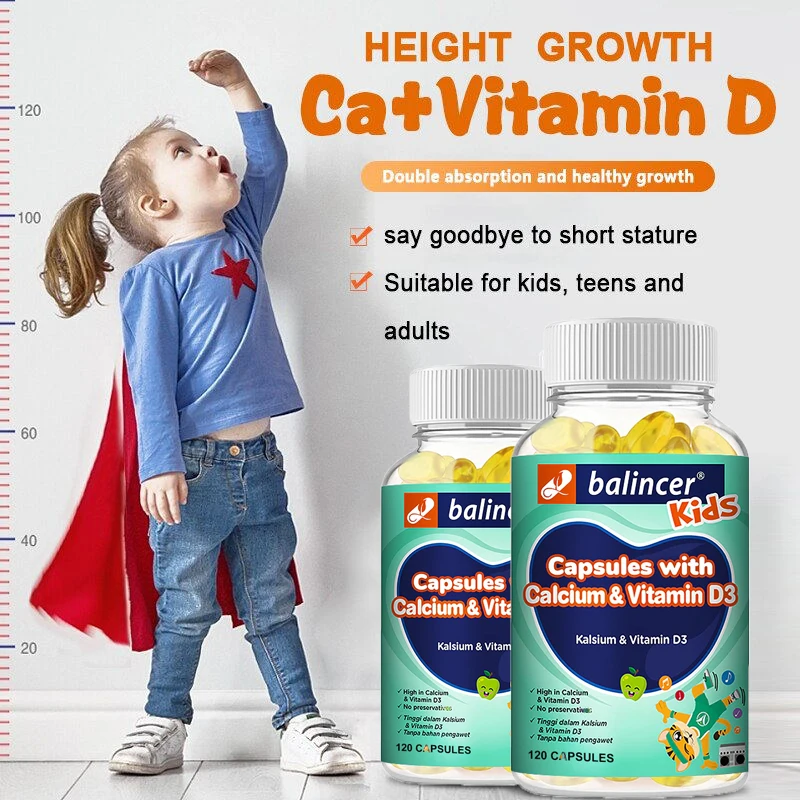 Calcium and Vitamin D3 Supplement - Supports Natural Height Growth and Provides Important Nutrients for Strong Bones and Teeth